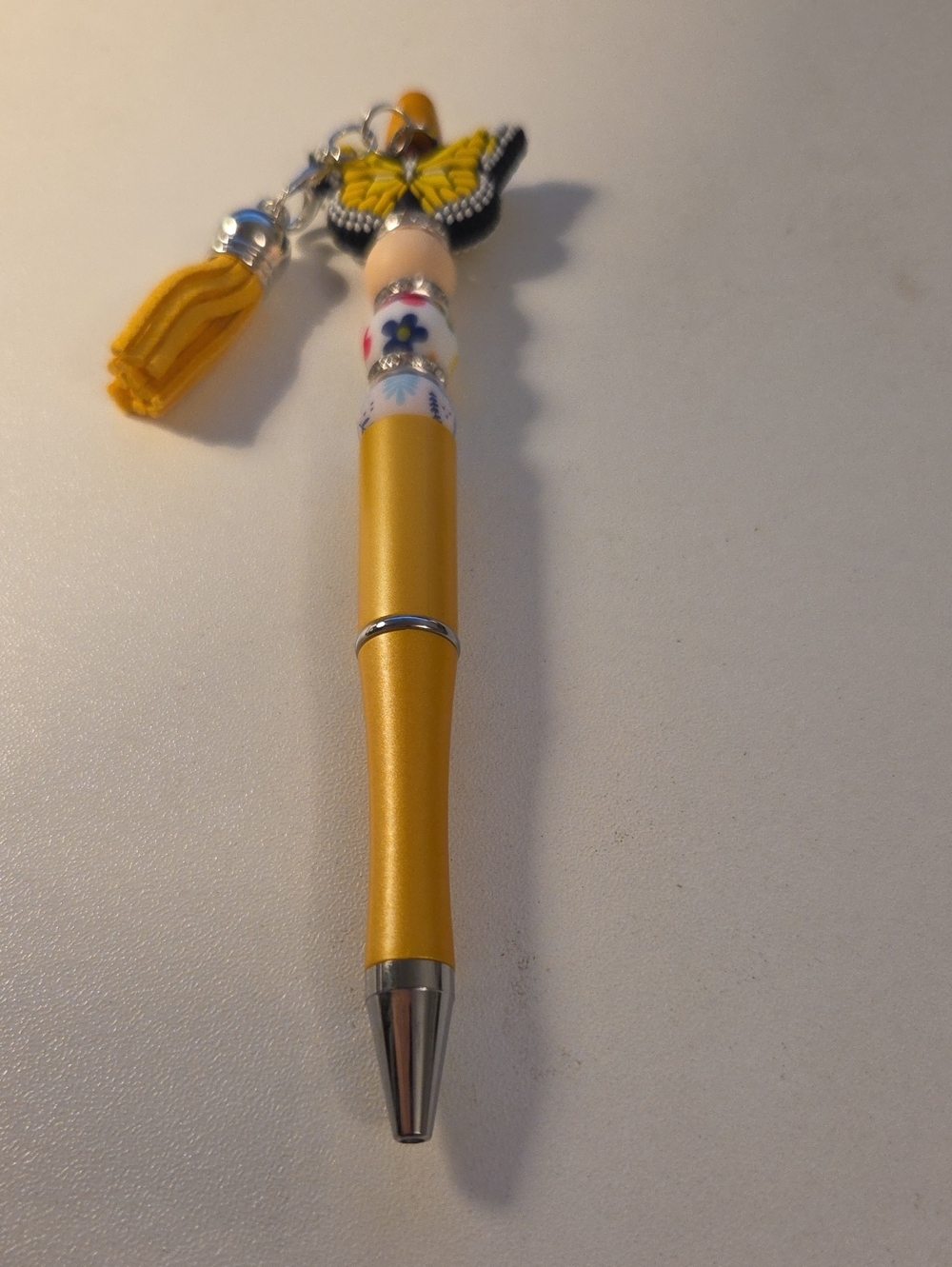 Yellow Butterfly Charm Ballpoint Pen with Tassel